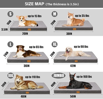 Patas Lague Orthopedic Large Dog Bed Washable Pet Sofa Mat 56''X40'' Grey | Egg-Crate Foam Dog Couch For Large Sized Dogs, Waterproof Removable Cover, Soft Pet Crate Bed With Nonskid Bottom