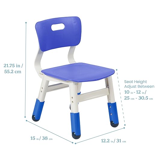 ECR4Kids Classroom Adjustable Chair, Flexible Seating, Blue, 2-Pack