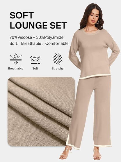 YOKGO Petite Lounge Sets for Women Long Sleeve Sweater Pajama Sets Sweatsuits 2 Piece Pant Sets Tracksuit Travel Outfits