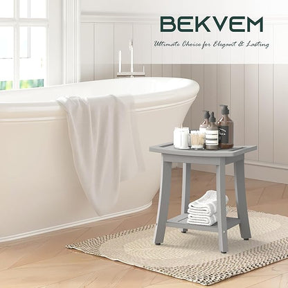Waterproof Shower Benches for Inside Shower, Poly Lumber Shower Stool with Storage Shelf & Adjustable Feet, SPA Bathroom Seat Chair for Shaving Legs, Indoor or Outdoor Use, Grey