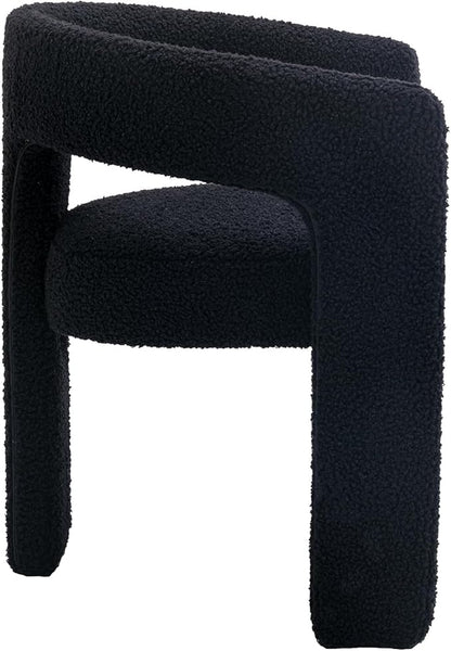 DAYALANE Modern Boucle Dining Chair, Sherpa Upholstered Accent Kitchen Chair with Arms Comfy Barrel Side Chair for Living Room/Home Office/Reception, Black Fur