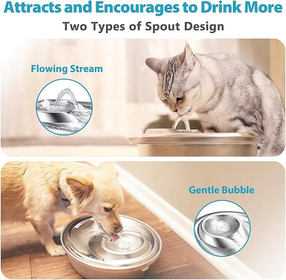 ORSDA Cat Water Fountain Stainless Steel, 2L Pet Fountain for Cats Inside, Dog Water Dispenser, Automatic Cat Drinking Fountains with 6 Replacement Filters for Cats, Small Dogs