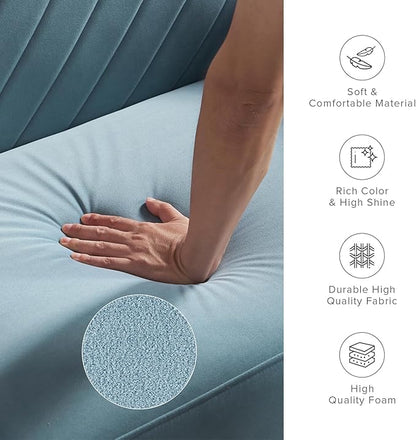 mopio 76.4" Futon Sofa Bed, Couch, Loveseat, Sleeper Sofa, Mid Century Modern Futon Couch, Sofa Cama, Couches for Living Room (Sky Blue Premium Velvet)