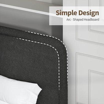 BarnFurin Queen Bed Frame, Boucle Upholstered Platform Bed Frame with Headboard, Modern Style, Soft Rounded Corners, No Box Spring Required, Easy Assembly, Black