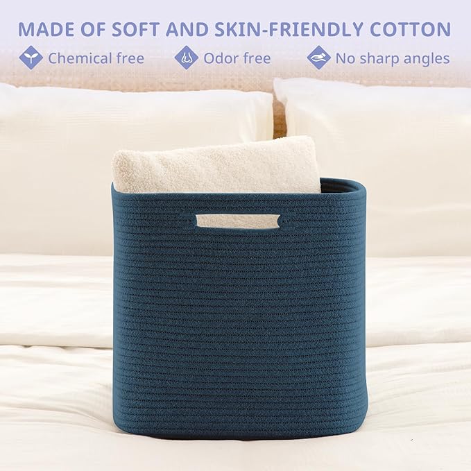 OIAHOMY Storage Cubes, 13 Inch Cube Storage Organizer, Collapsible Storage Bins, Baskets for Organizing, Storage Bins for Shelves-Blue, 2-PACK