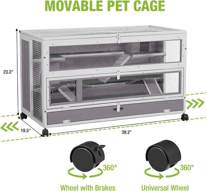 GUTINNEEN Guinea Pig Cages - Metal Iron Frame, Hamster Cage with Chew-Proof Aluminum Edges, Movable Small Animal Hideout with Leak-Proof Tray, White