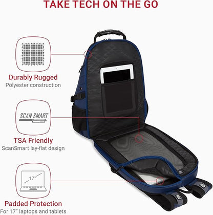 SWISSGEAR 1900 ScanSmart TSA Laptop Backpack Fits 17 Inch Laptop with RFID Protection and Tablet Pocket, Navy Ballistic, 19-Inch