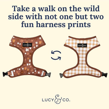 Lucy & Co. Reversible Dog Harness - Water-Repellent Neoprene, Dual-Print Design, Easy Swap Style, Adjustable Comfort Fit - Chocolate Meadows Reversible Harness - Medium