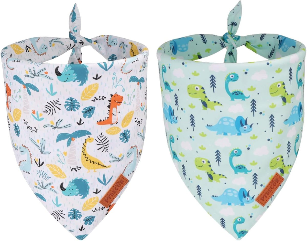 PTDECOR Dinosaurs Dog Bandana, Dinosaurs Design Reversible Pet Scarf Bib, Premium Durable Fabric, Adjustable White Green Bandanas for X-Large Dogs Pets (X-Large)
