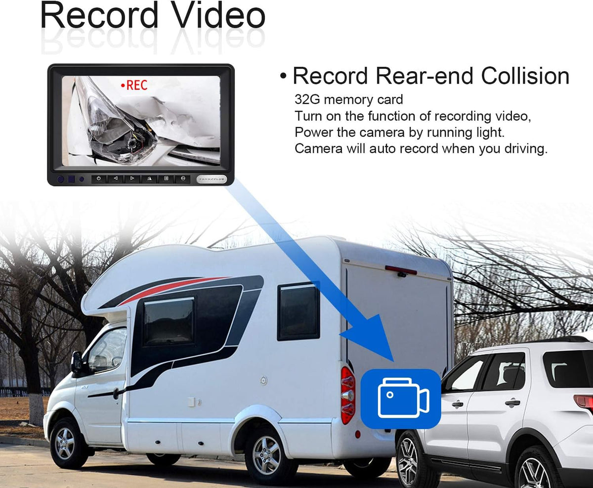 1080P FHD Digital Wireless Backup Camera System Kit for RV/Truck/Trailer/Van/Bus,Night Vision,7inch HD LCD Monitor,IP69 Waterproof Rear View Camera No Interference Record-HW02-M