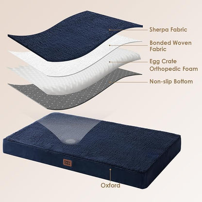 EHEYCIGA Orthopedic Dog Bed Large with Removable Washable Cover, 36IN Navy | Egg Crate Foam Support, Durable Oxford fabric, Non-Slip Bottom, Machine Washable, Soft Waterproof Plush Pet Bed Mat For Crate