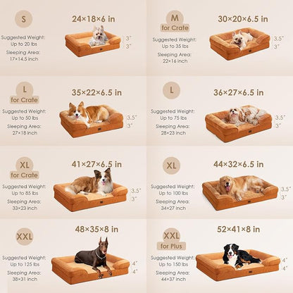EHEYCIGA Orthopedic Dog Beds Large Sized Dog, Waterproof Washable Pet Bed | Non-Slip Bottom and Egg-Crate Memory Foam XL Dog Couch Bed with Washable Removable Cover, Pumpkin Orange, 41Inch