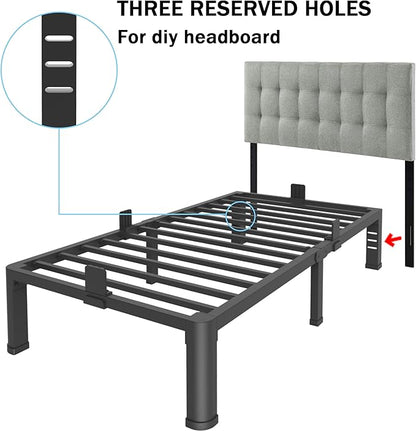 FUIOBYVV 6 Inch Twin XL Bed Frame with Rounded Corner and Headboard Hole Mattress Retainers 3500 LBS Metal Heavy Duty Steel Slats Support No Box Spring Needed Platform Noise Free Easy Assembly