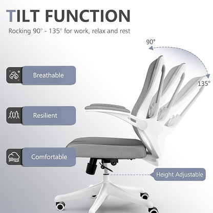 Office Chair, Ergonomic Comfort Home Desk Chair, Mid Back Gaming Chair with Wheels, Adjustable Height, Lumbar Support, Flip-up Armrest with 350LBS Capacity