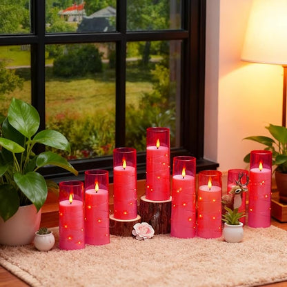 Flameless Candles with Embedded Star String, Battery Operated LED Pillar