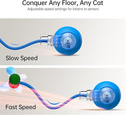 Interactive Cat Toy Ball- 2025 Smart Rolling Cat Toy with Shiny Tail, Motion Activated Boredom Relief for Indoor Cats, USB Rechargeable & Obstacle Avoidance