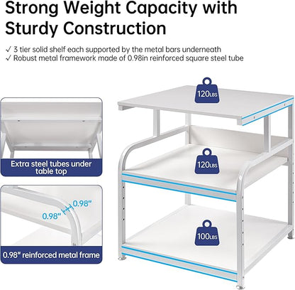Fannova Printer Stand, 25.6" x 23.6" x 30.9" Extra Large Printer Table with Adjustable Storage Shelf, 3 Tier Rolling Printer Cart with Industrial Wheels for Home Office, White