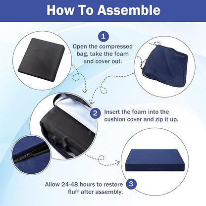 Patio Chair Cushions, 19" x 19" x 3" Outdoor Chair Cushions Set of 4, Waterproof Outdoor Cushions for Patio Furniture, Outdoors Seat Cushions Set of 4 with Handle and Ties, Navy Blue