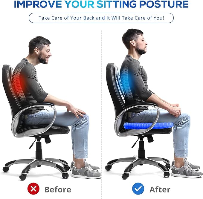 20" Gel Seat Cushion for Long Sitting(Jumbo&Thick) – Office Chair Cushion – Wheelchair Cushions for Pressure Sores – Non-Slip Desk Chair Car Seat Cushion Driving – Sciatica & Back Pain Relief