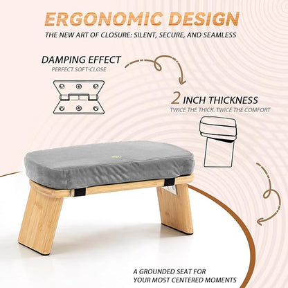 Meditation Bench, Bamboo Meditation Stool, Folding Kneeling Meditation Bench, Seiza Prayer Bench, Prayer Bench with Meditation Cushion, Kneeling Stool(Grey-Bag)
