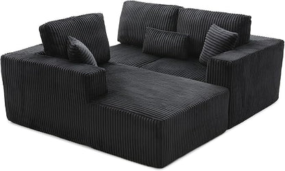108" Boneless Cloud Sectional Couches for Living Room, Comfy Fluffy L Shaped Memory Foam Deep Seat Boneless Couch, Modular Sectional Sofa with Left Facing Chaise, Dark Black