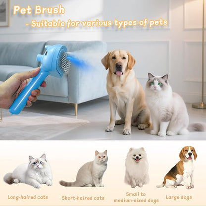 5-in-1 Pet Steam Brush for Cats & Dogs – Grooming, Shedding, Massage & One-Touch Clean for Short & Long Hair Pets – Electric Cat Brush with Comb & Steam (Blue)