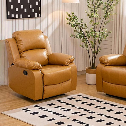 JBXBER Manual Recliner Sofa Set for Living Room, Leather Reclining Sofa Sets, Faux Leather Couch Set with Cup Holders, Drop-Down Table and Storage Console(Chair,Ginger)
