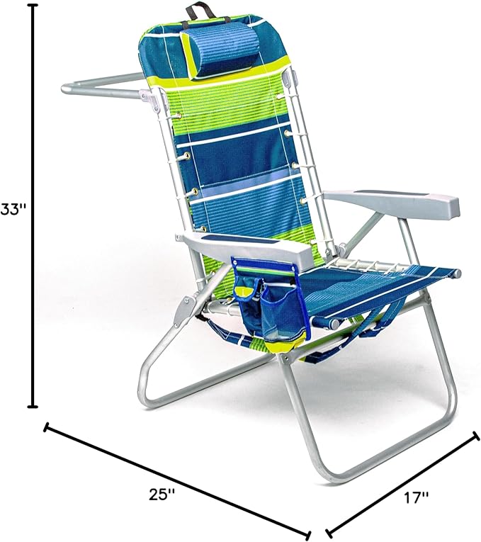 Homevative Backpack Fold-Up Beach Chair, 5 Positions, Towel bar, Cooler, Storage Pouch, Cup Holder and Phone Pocket