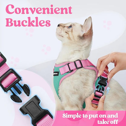 rabbitgoo Cat Harness and Leash Set, Escape Proof Soft Adjustable Vest Harnesses for Outdoor Walking, Easy Control Breathable Kitten Jacket with Reflective Strips, Green & Pink, XXS