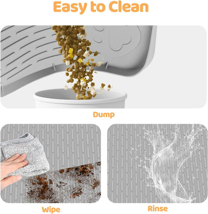 Cat Food Mat, 40" x 28" Extra Large Silicone Pet Feeding Mat with Raised Edge Pet Placemat for Food and Water Bowl Non-Slip, Easy to Clean, Floor Protection (Grey)