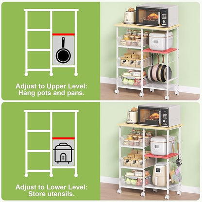 Rolling Kitchen Storage Microwave Cart & Kitchen Island on Wheels, Adjustable