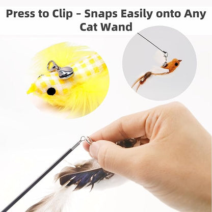 11 PCS Multi-Functional Cat Toy Replacement Heads – Realistic Handmade Bird Teasers with Bells & Detachable Clip, for Interactive Play, Indoor Enrichment & Home Decoration