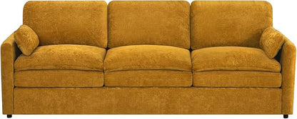 89" Chenille Modern Couch with Cozy & Soft Backrests, 3 Seats Sofa with 2 Extra Pillows, Comfy Upholstered Sofa with Thicker Cushions for Living Room, Office,Yellow