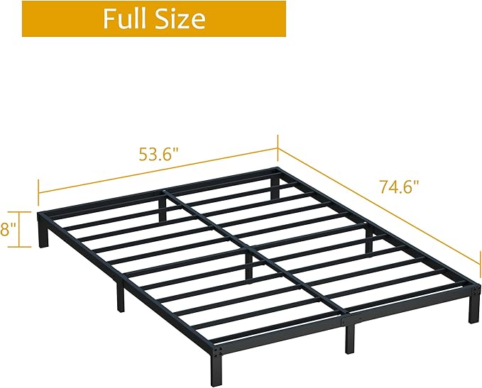 8 Inch Full Size Bed Frame No Box Spring Needed, Heavy Duty Metal Platform Bed Frame Full Support Up to 3000 lbs, Easy Assembly, Noise Free, Black