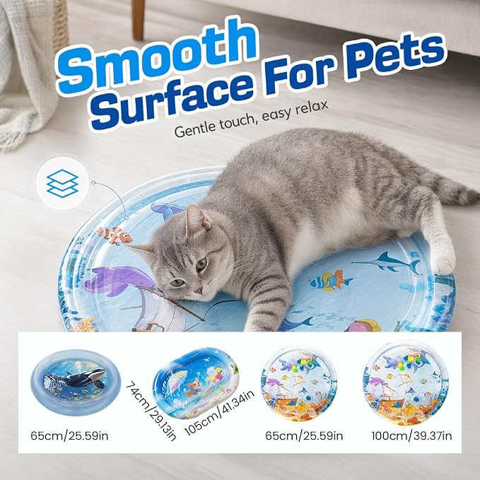 Cat Water Mat with Fish, 2026 New Interactive Cat Mat, Cat Mat for Indoor Activity, Portable Pet Water Play Mat for Cats and Dogs，A：Small,25"
