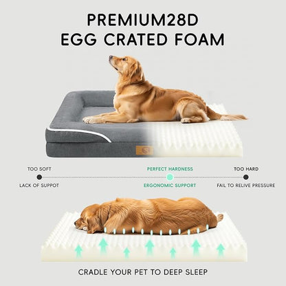 Homemate Dog Bed Large Sized Dog: 42"x30" Orthopedic Pet Bed with Toy | Large Dogs Bed with Non-Slip Botton & Removable Washable Cover Cat Bed Sofa XL Outdoor Crate Pad Couch Dark Grey