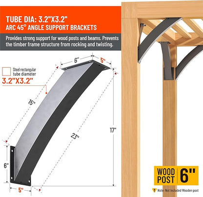 Uphode Heavy Duty Integrated Arc 4''x4''(Actual Tube Dia: 3.2''x 3.2'') 45 Degree Angle Support Pergola Brackets Q235-Steel 4Pack