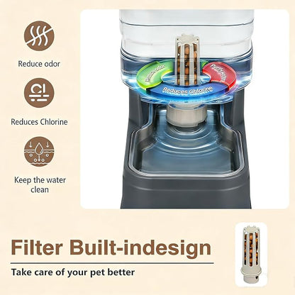 1.6 Gallon Pet Automatic Dog Water Dispenser Cat Gravity Waterer Feeder with Stainless Steel Bowl 8L Large Capacity Puppy Feeding Raised Bowls with Filter,Ice Pack (Charcoal Gray, 6L(1.6 Gallon))