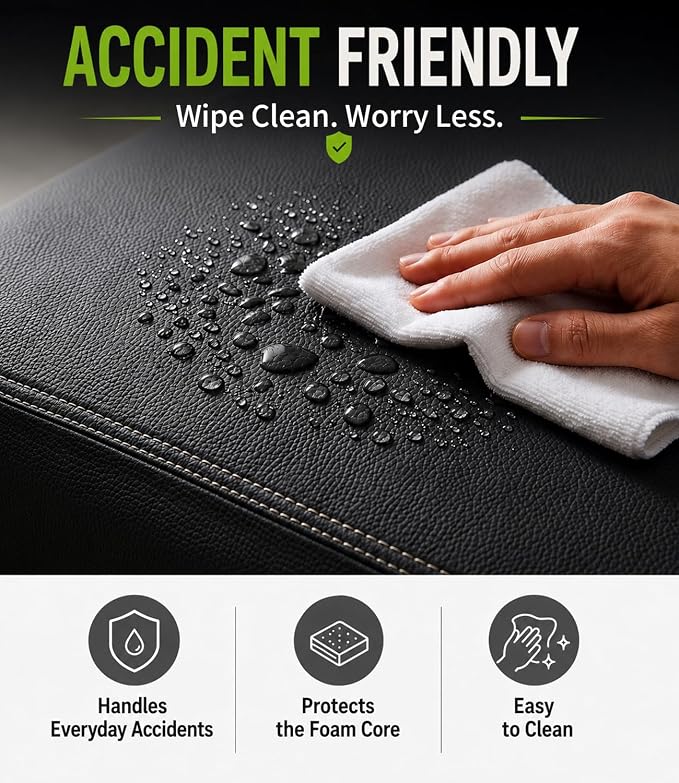 Waterproof Leather Dog Bed, Hair Resistant Crate Mat for Large Dogs, Wipeable Easy to Clean Pet Pad, Durable Black Mattress for Pets Up to 90 lbs
