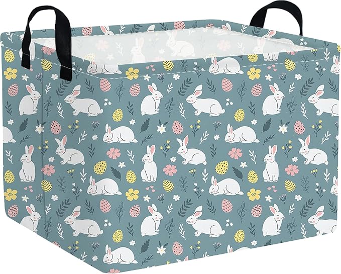 Rectangular Easter basket,Easter basket empty,Kids Storage Baskets for kids Bedroom,Gift bin,Kids Storage Bin,Easters gift baskets,Kids home Decor(Cute rabbit Easter egg)