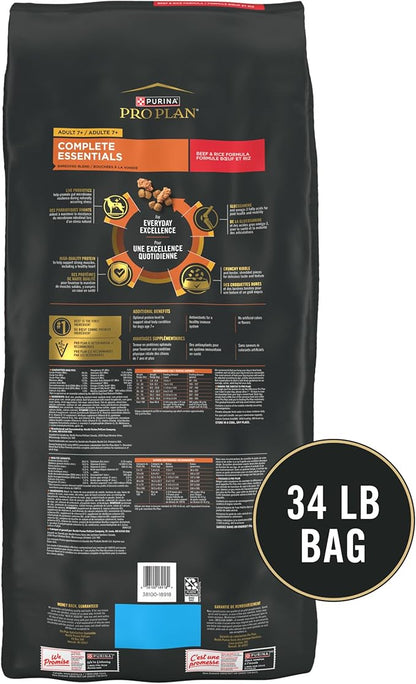 Purina Pro Plan Adult 7 Plus Complete Essentials Shredded Blend Beef and Rice Formula High Protein Dog Food for Senior Dogs - 34 lb. Bag