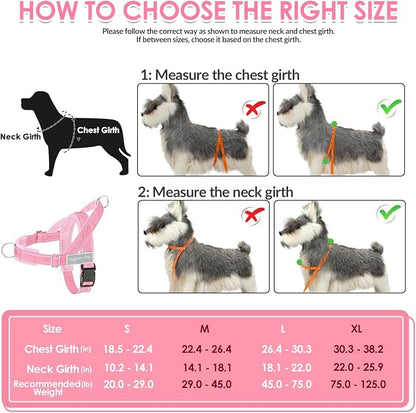 SlowTon No Pull Dog Harness with Front Clip - Heavy Duty, Soft Padded | Neck & Chest Adjustable, Tactical Pet Vest and Leash Set for Large Medium Sized Dogs, for Easy Walk & Training, Pink L