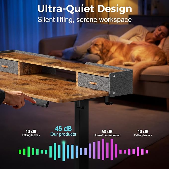 Electric Standing Desk with Drawers, 48 Inch Height Adjustable Desk with Power