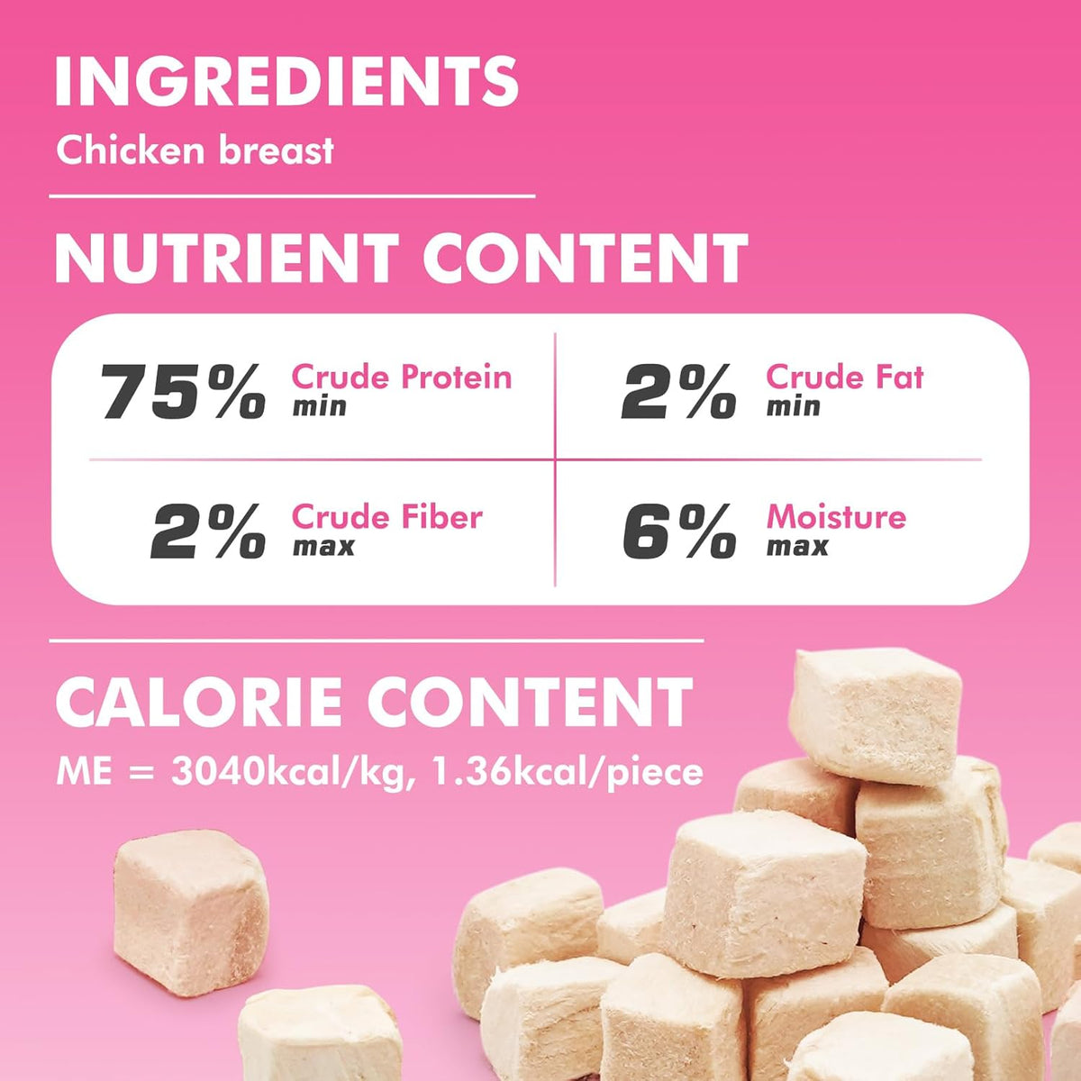 Freeze Dried Cats & Dogs Raw Treats, All Natural Single Ingredient Chicken Breast, High Protein Healthy Pet Training Treats or Food Topper, 6 oz