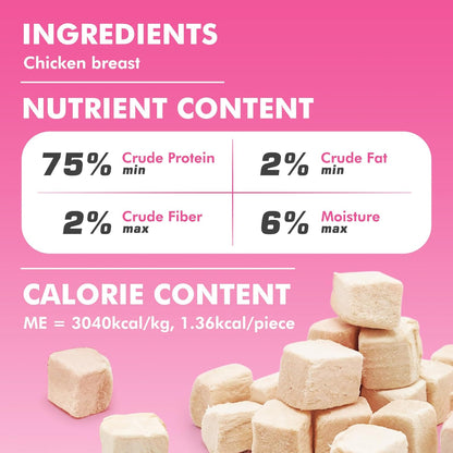 Freeze Dried Cats & Dogs Raw Treats, All Natural Single Ingredient Chicken Breast, High Protein Healthy Pet Training Treats or Food Topper, 6 oz