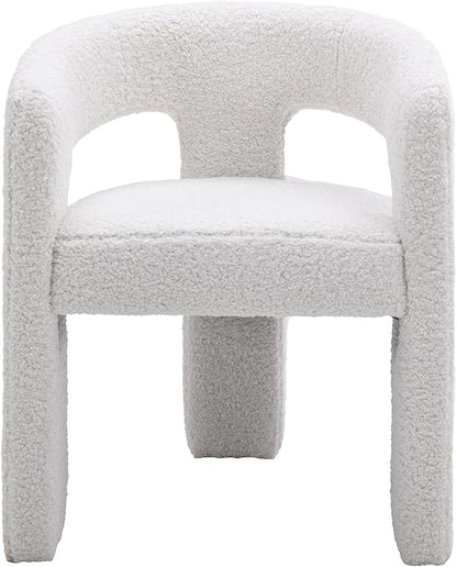DAYALANE Modern Boucle Dining Chair, Sherpa Upholstered Accent Kitchen Chair with Arms Comfy Barrel Side Chair for Living Room/Home Office/Reception, White Fur