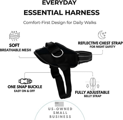ShawnCo Essential Dog Harness, No-Pull Pet Vest (Midnight,XS) | 3 Leash Clips, Easy On, No-Choke, Reflective, Adjustable Fit, Padded Comfort, Control Handle, For Small, Medium & Large Dogs