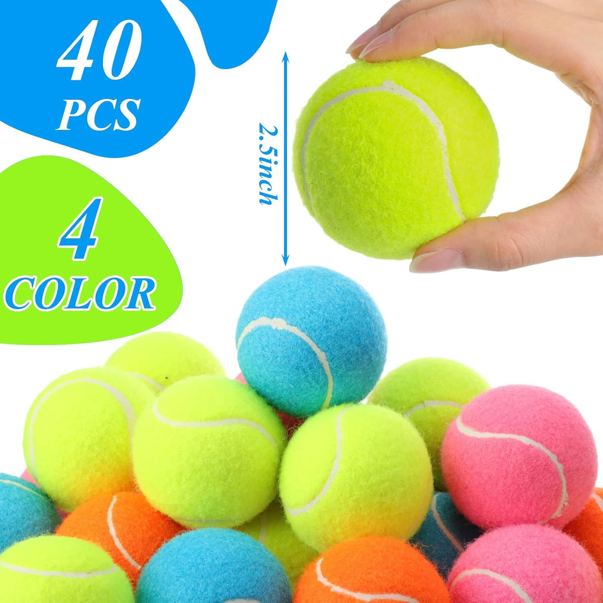 Skylety 40 Pcs 2.5 inch Squeaky Tennis Balls Bulk for Dogs Bouncy Floatable Tennis Balls Dog Playing Supplies Training Interactive Fetch Toys for Small Medium Puppy Exercise and Practice (Multicolor)