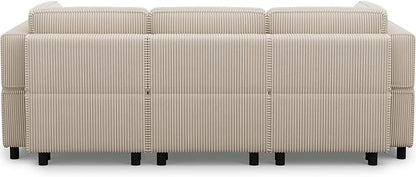 88.6" Modular Sectional Sofa with Deep Storage Seat,6 Seat Corduroy Sectional Couch Convertible Modular Sleeper Sofa Couch with Movable Ottoman Chaise,Sectional Couches for Living Room,Beige