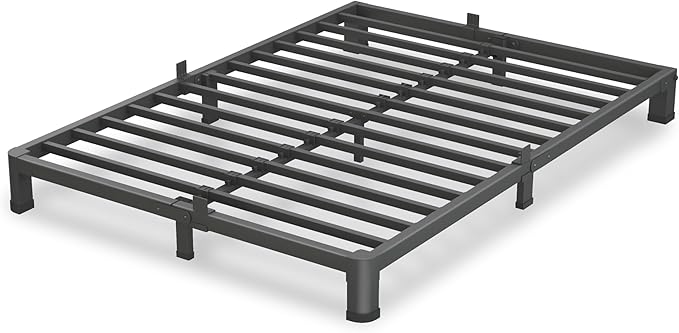 4 Inch Full Size Bed Frame, 3500Lbs Heavy Duty Metal Platform with Round Corner Legs Mattress Slide Stopper, Steel Slat Support No Box Spring Needed, Noise Free, Non-Slip, Easy Assembly